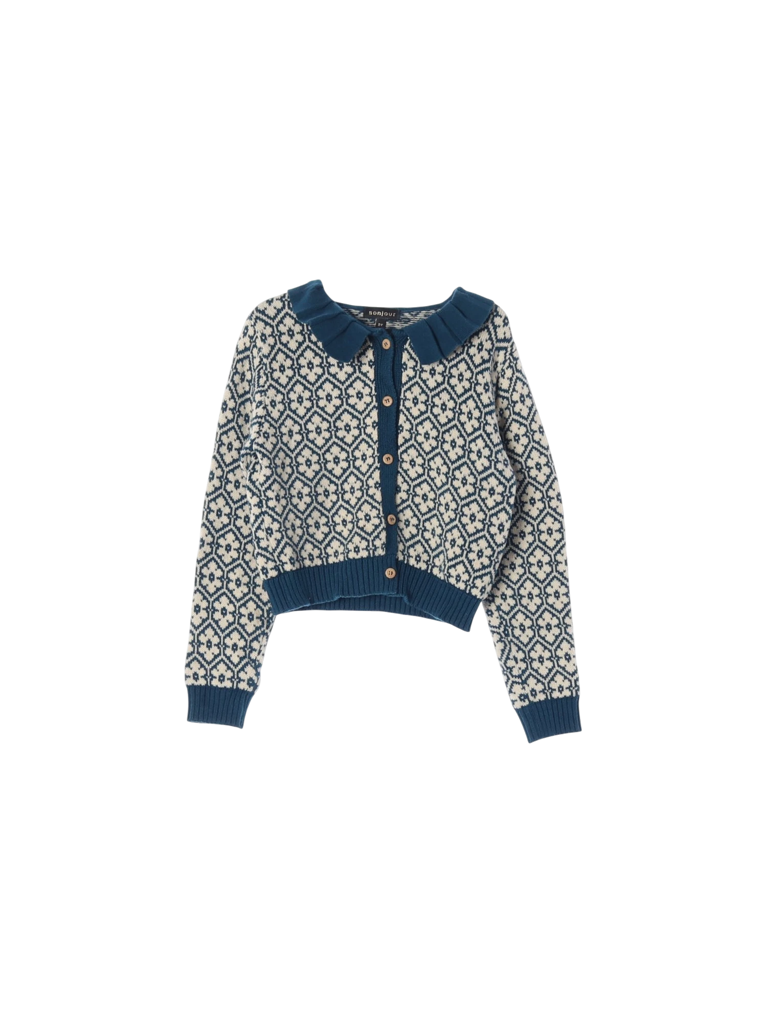 봉주르 단추 블루 가디건 8y 0
