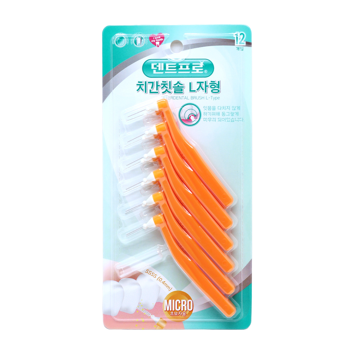 덴트프로 치간칫솔 L자형 마이크로 SSSS 0.4mm 12개입