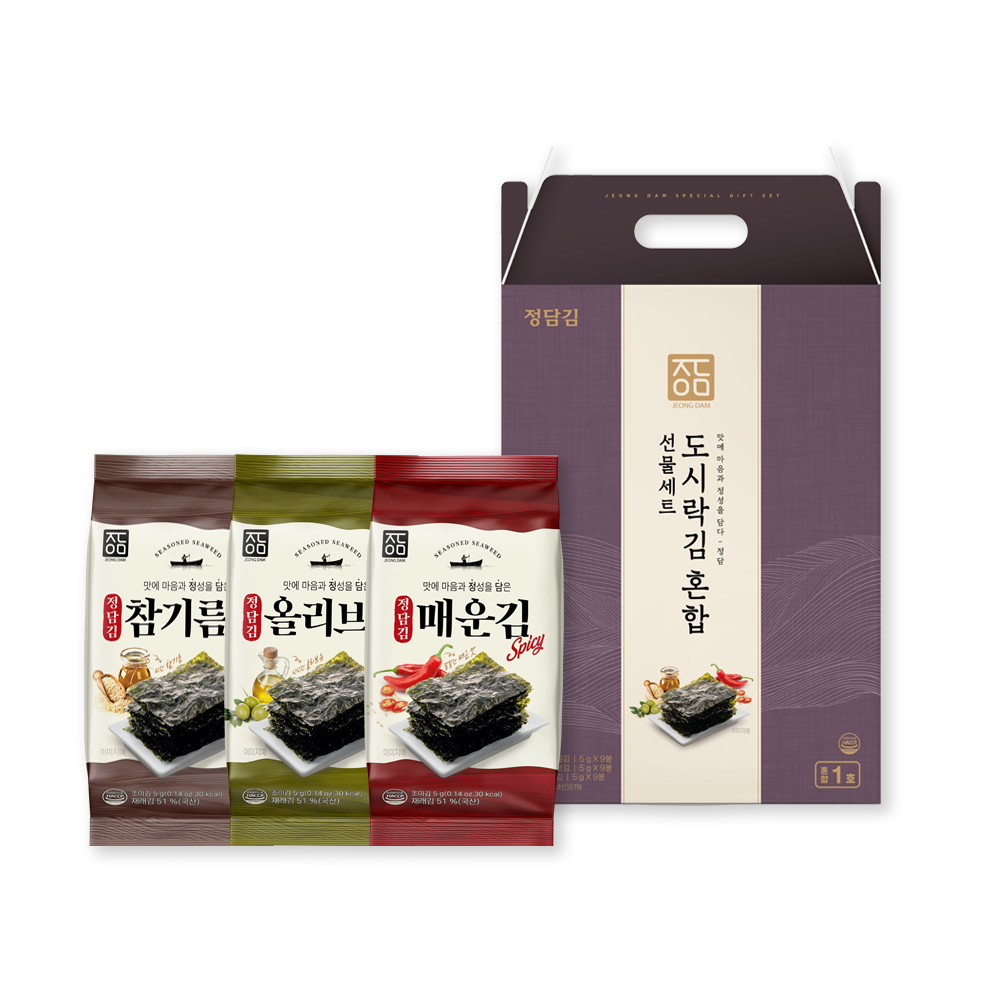 [에스시디디] 정담김/혼합1호 선물세트 (5g x 27봉 / 참기름김 9봉, 올리브김 9봉, 매운김 9봉)