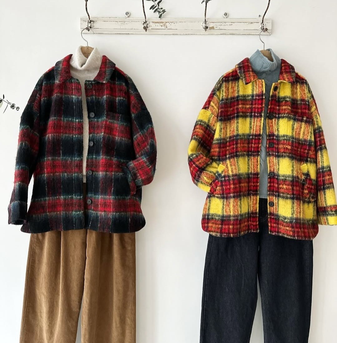 타탄 체크 울 셔켓