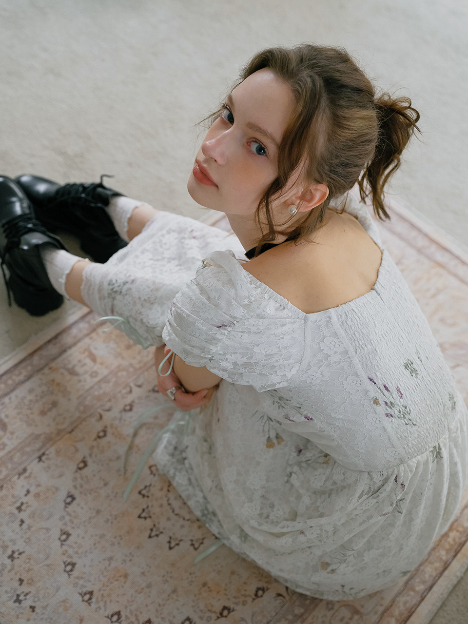 ★Cest Moidew★ Cest_Floral lace pleated puff sleeve dress Cest_Floral lace pleated puff sleeve dress