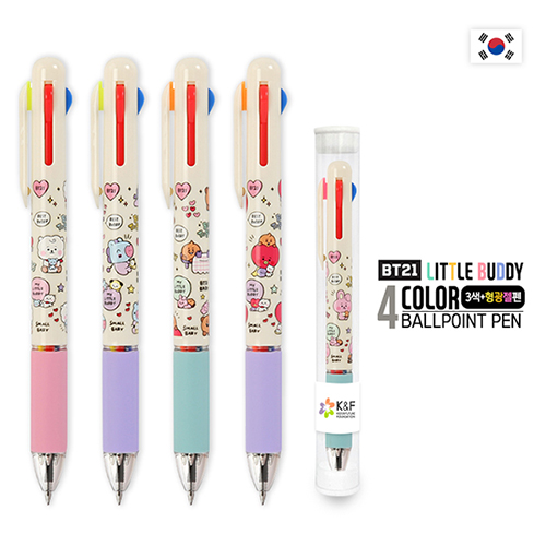 BT21 리틀버디 4색 볼펜 (3색볼펜+형광젤펜) (0.5mm)