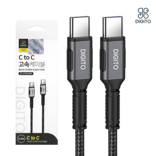 디지토 60w ctoc 휴대폰 갤럭시 아이폰 c타입 초 고속 충전 데이터 케이블 3.0m, DT-CTOC30M