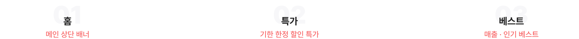 홈-메인 상단 배너, 특가-기한 한정 할인 특가, 베스트-매출·인기 베스트
