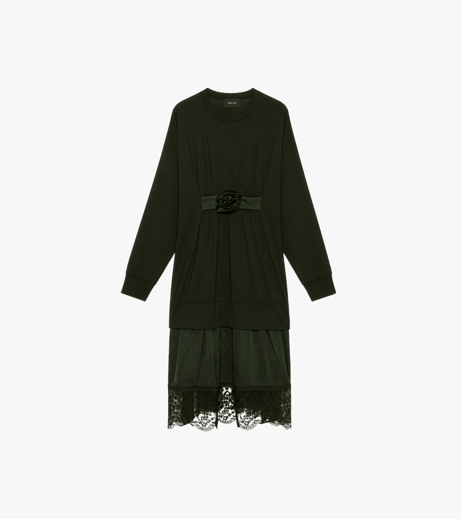 Oversized Gathered Rose Lace Trim Dress