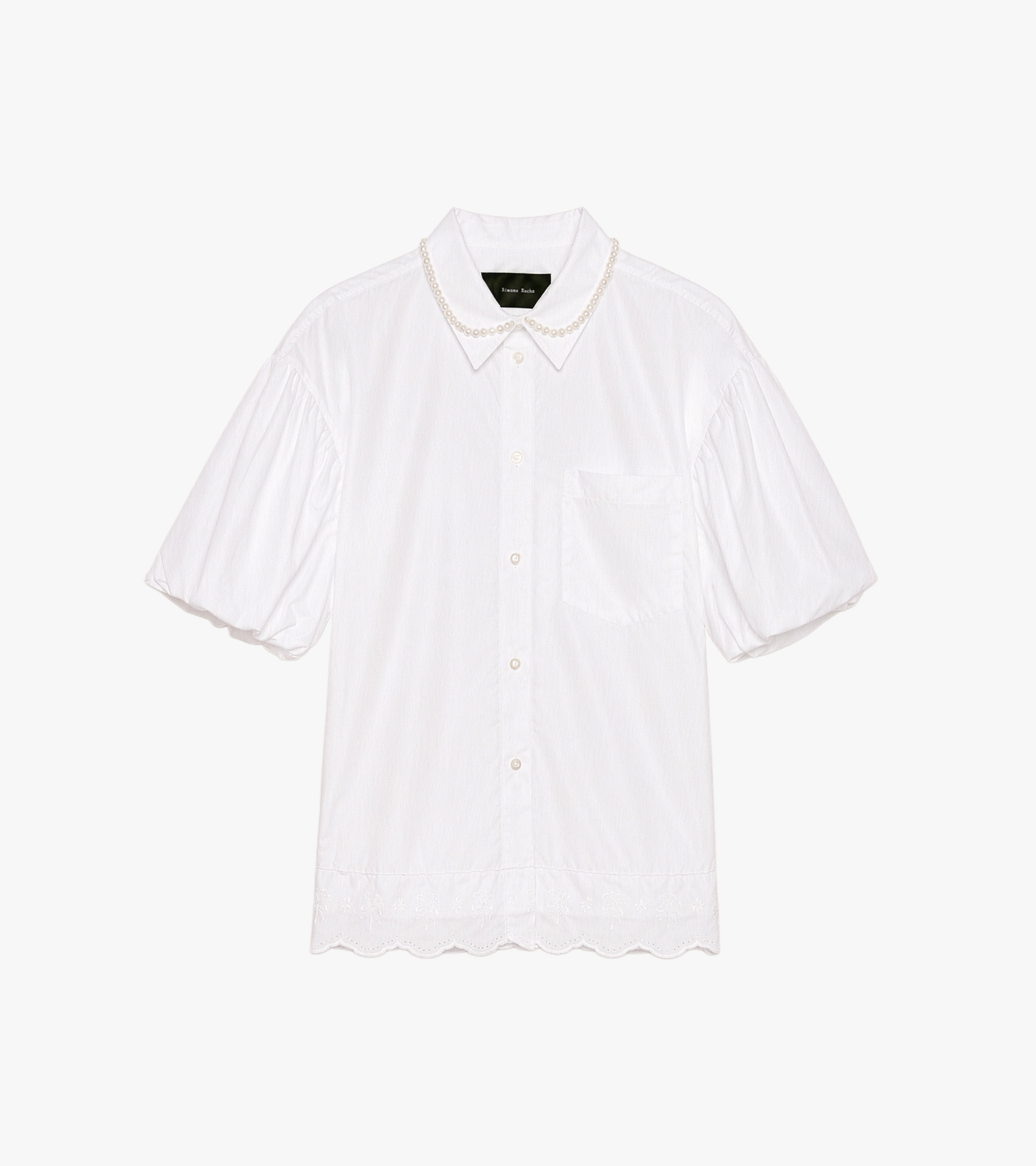 Cropped Puff Sleeve Lace Trim Shirt