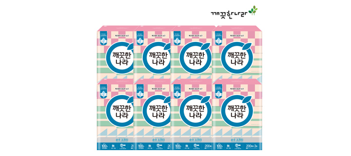 [깨끗한나라] 순수소프티 미용티슈 200매 3입 x 8팩