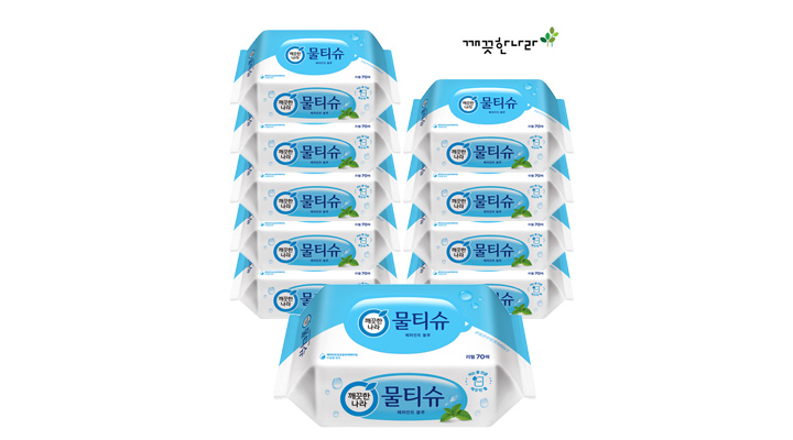 [깨끗한나라] 페퍼민트 물티슈 리필 70매 x 10팩