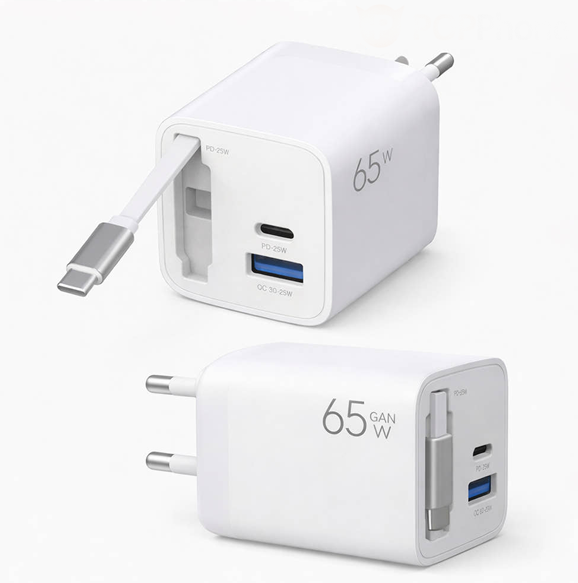 팝폰 릴케이블 GaN 65W PPS PD QC3.0 초고속2.0 멀티 충전기 TC66
