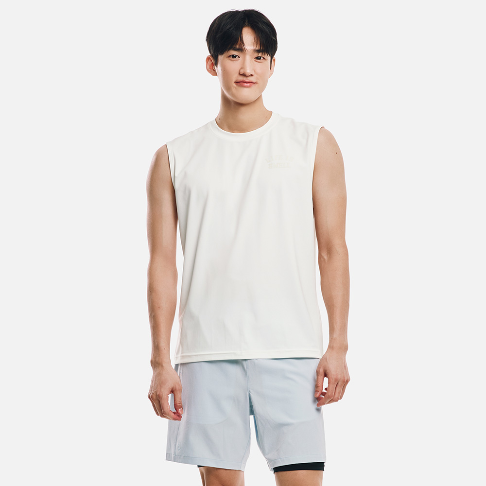 배럴 맨 에센셜 루즈핏 슬리브리스 래쉬가드 오프화이트