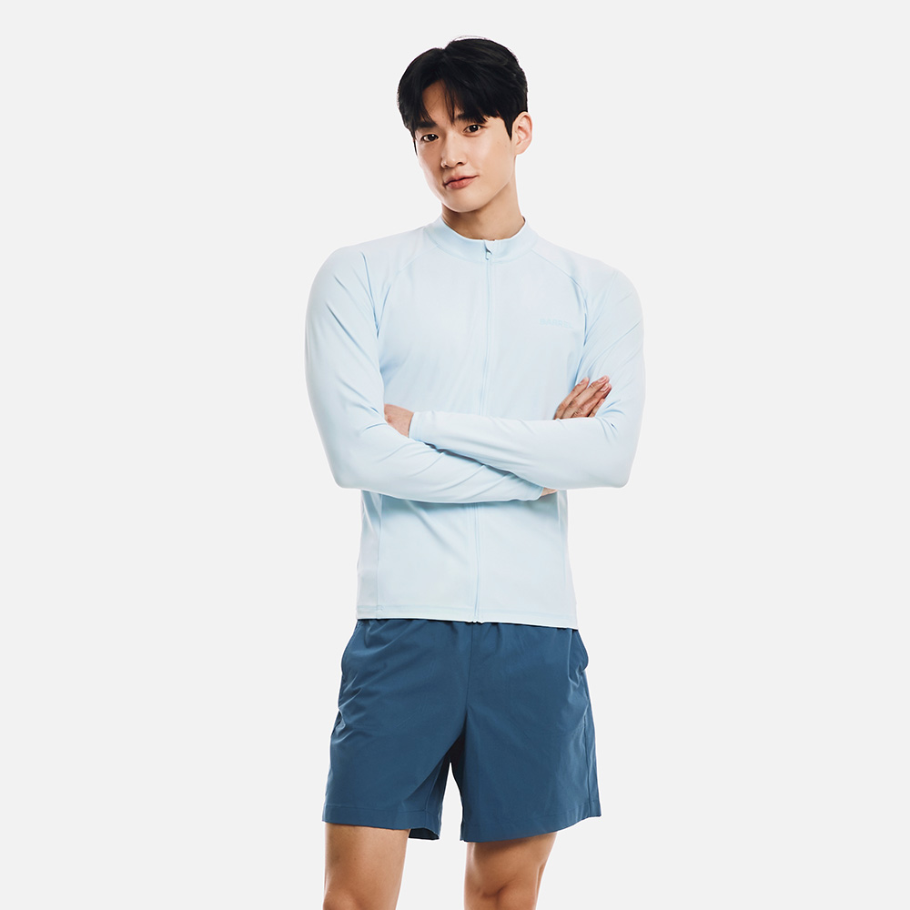 배럴 맨 에센셜 스탠다드핏 집업 래쉬가드 아쿠아블루