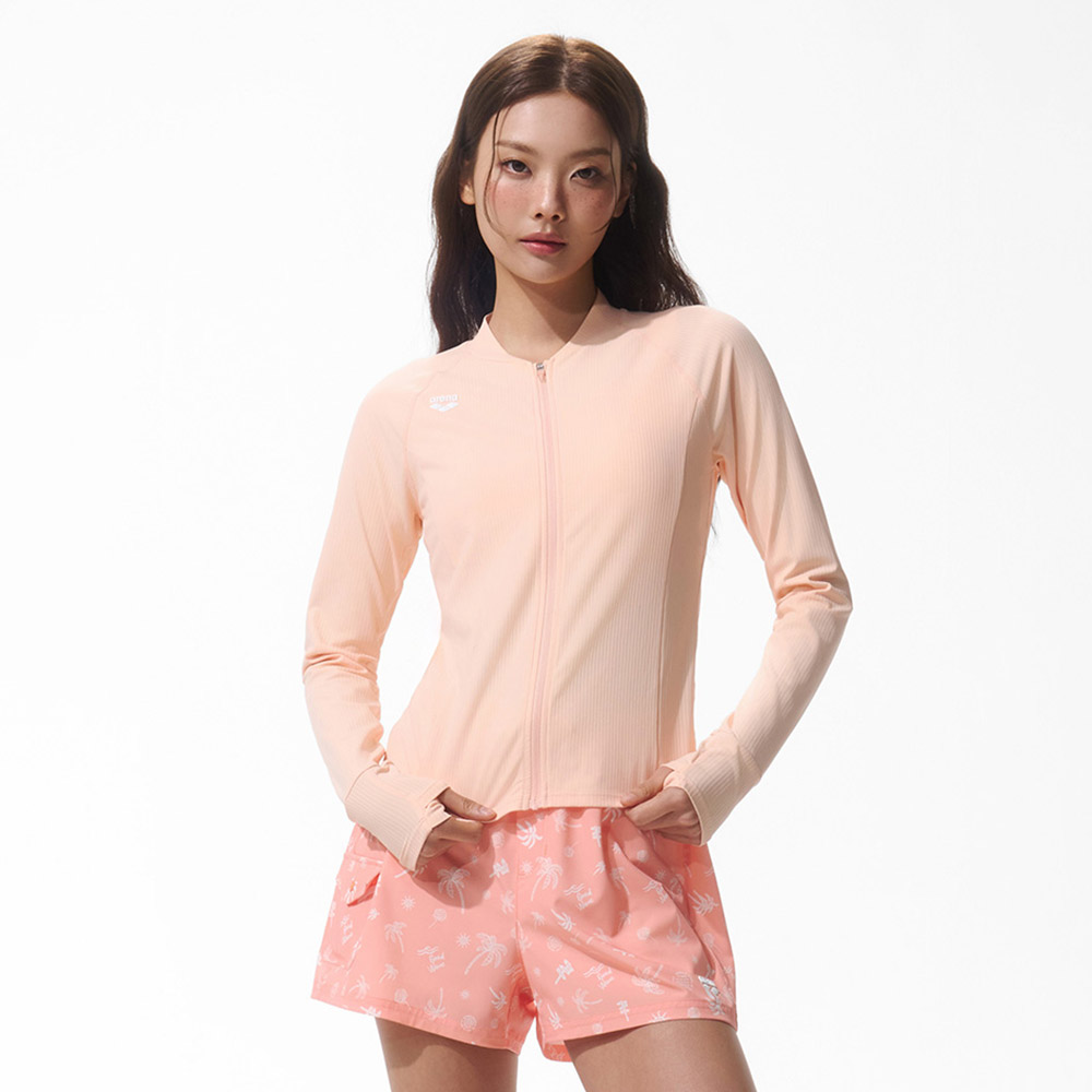 아레나 우먼 그래픽데이 슬림핏 집업 래쉬가드 오렌지