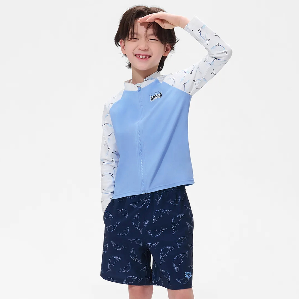 아레나 키즈 돌핀 레귤러핏 집업 래쉬가드 아쿠아블루