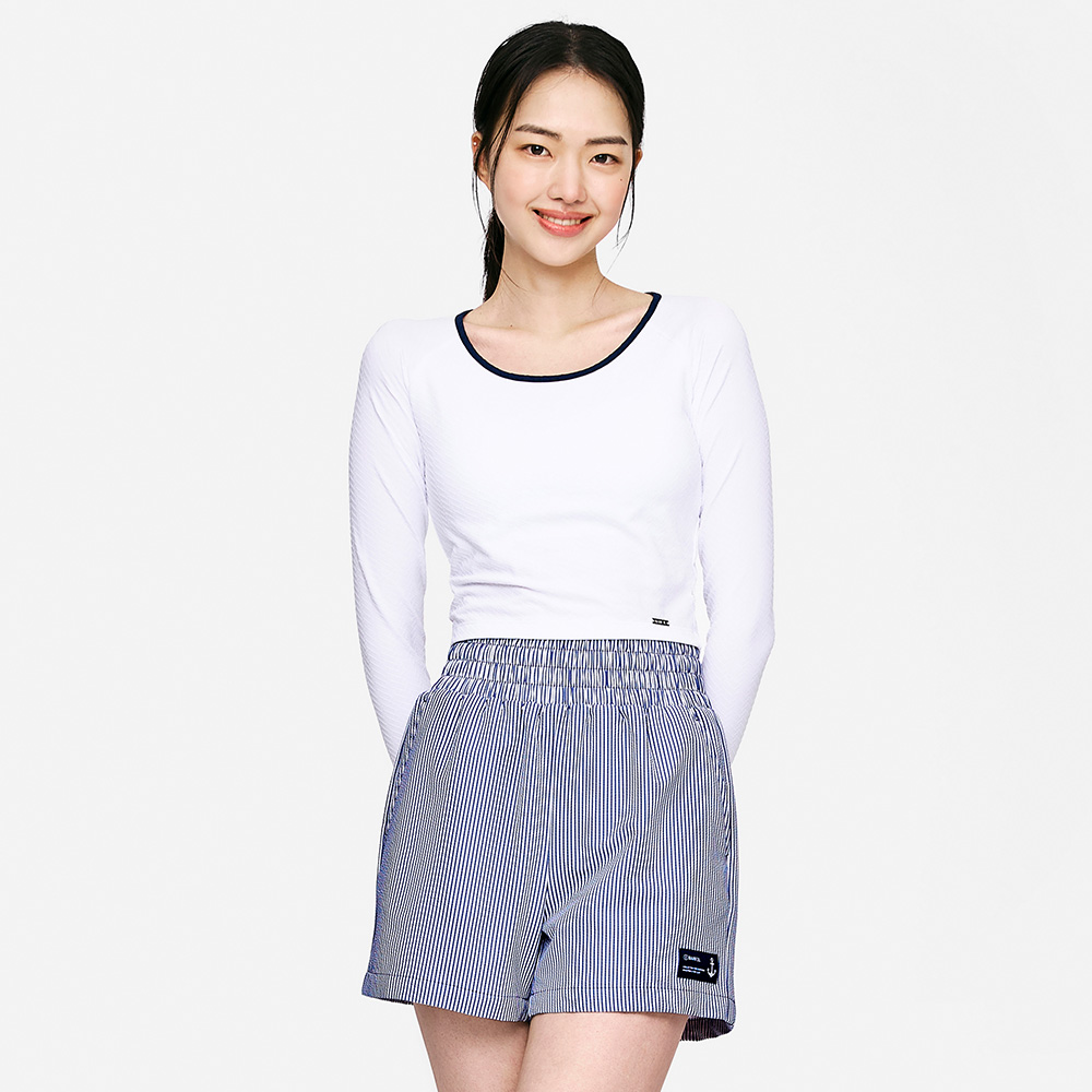 배럴 우먼 노티컬 크롭 래쉬가드 화이트