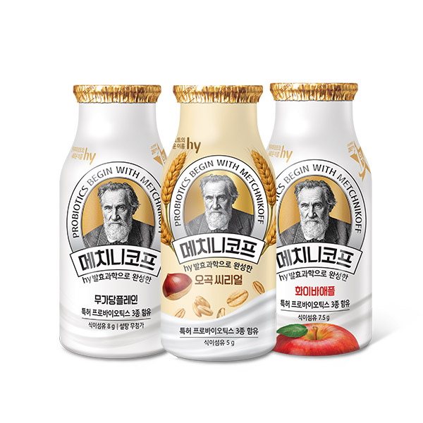 메치니코프 무가당플레인/화이바애플/오곡씨리얼 3종 140ml 24입(8+8+8 골라담기)