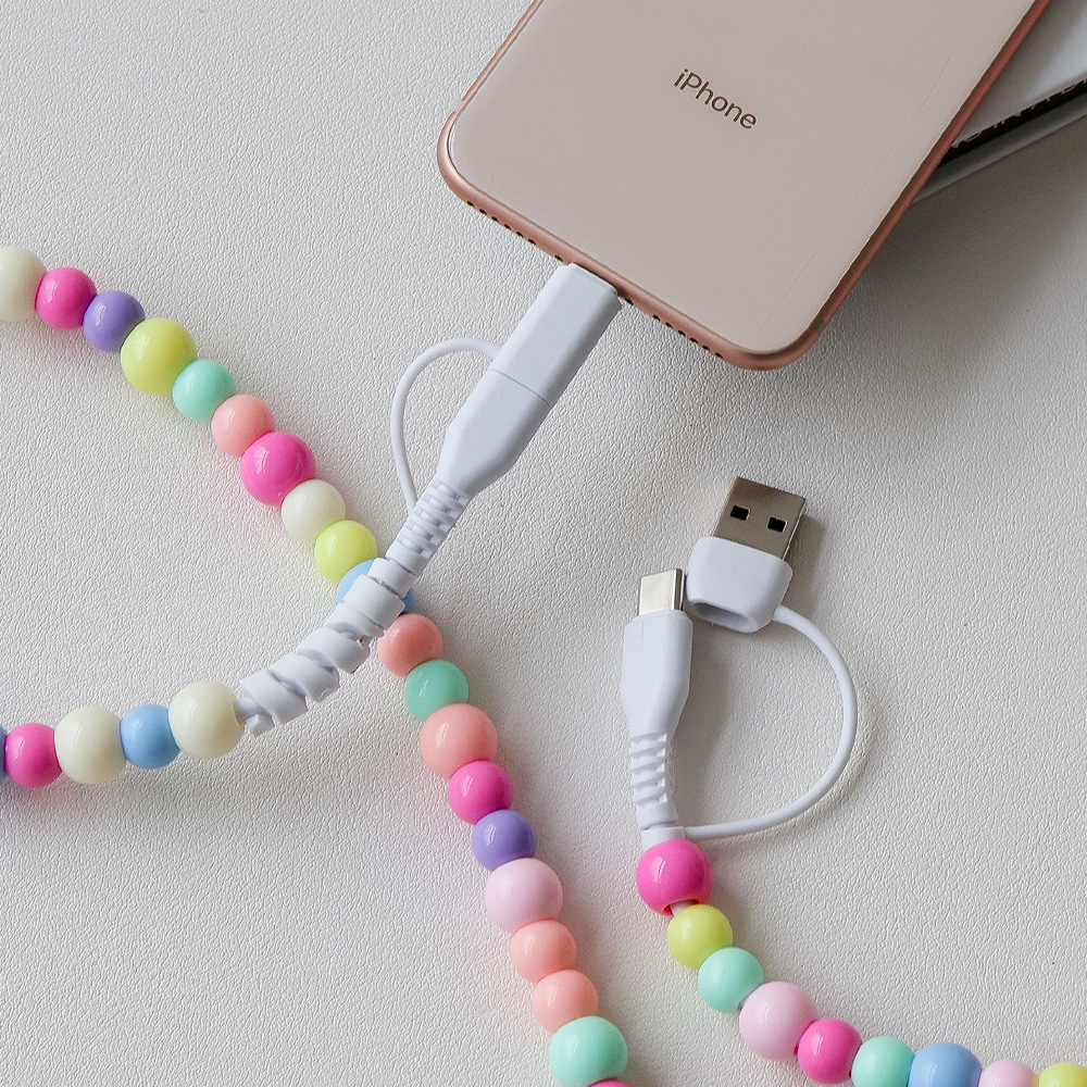 비즈 컬러 고속충전 케이블 3in1 USB 아이폰 갤럭시 아이패드 1m