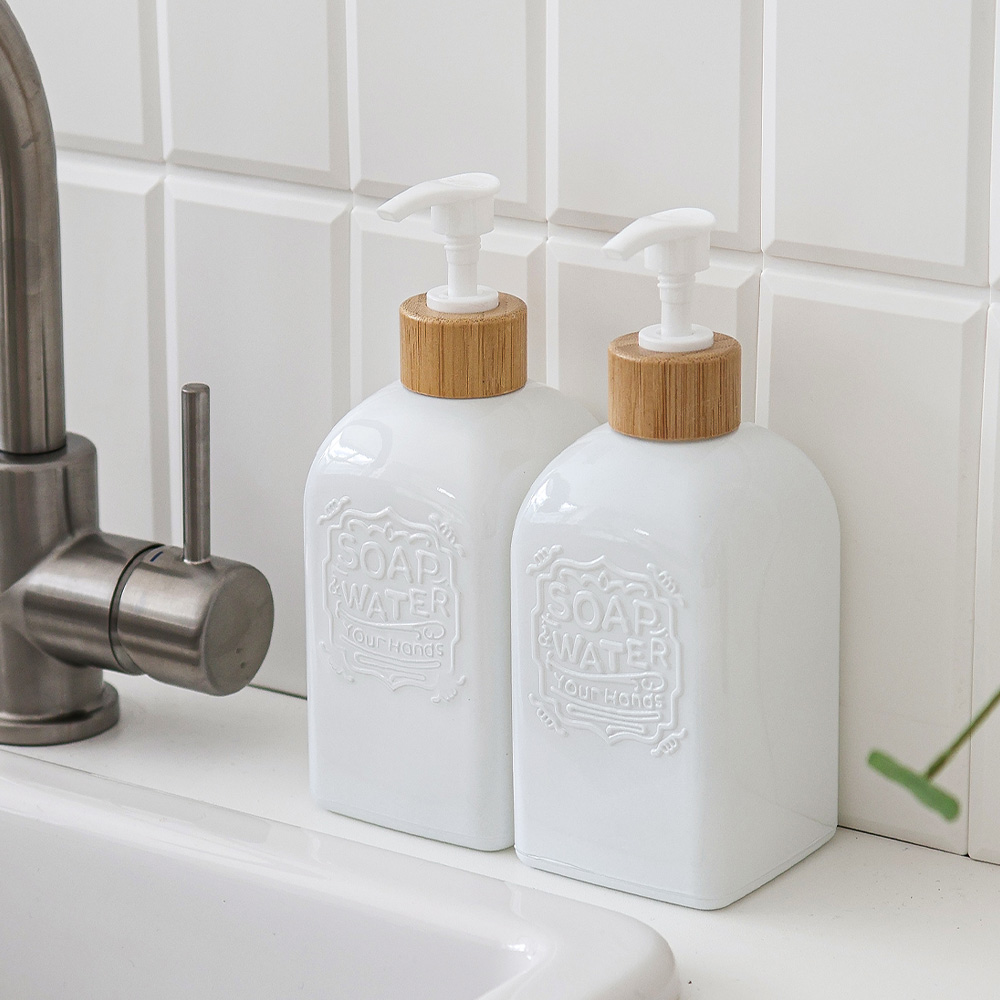 SOAP WATER 우드캡 유리 핸드워시 욕실 디스펜서 리필용기 430ml