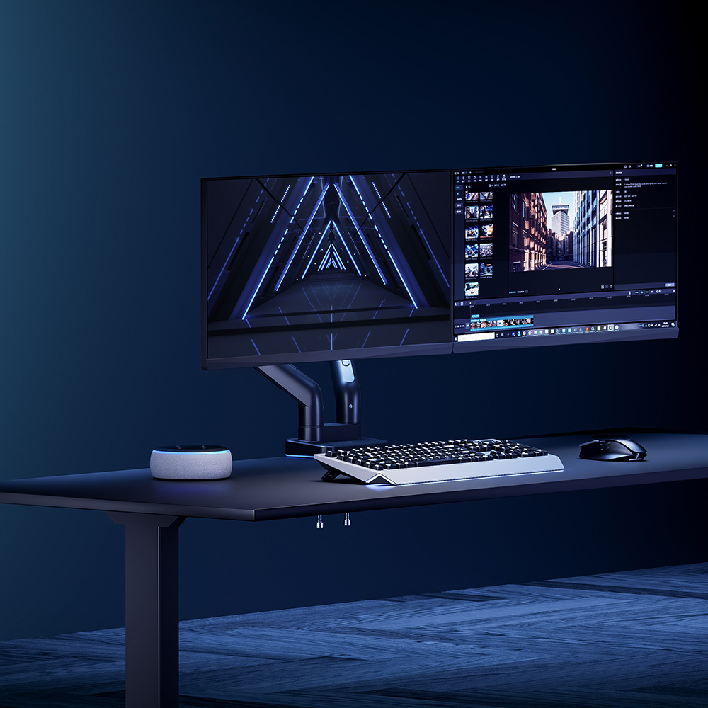 [엔산마운트] NH-25L 고중량 RGB 게이밍암 듀얼 모니터암 모니터거치대 화이트 블랙
