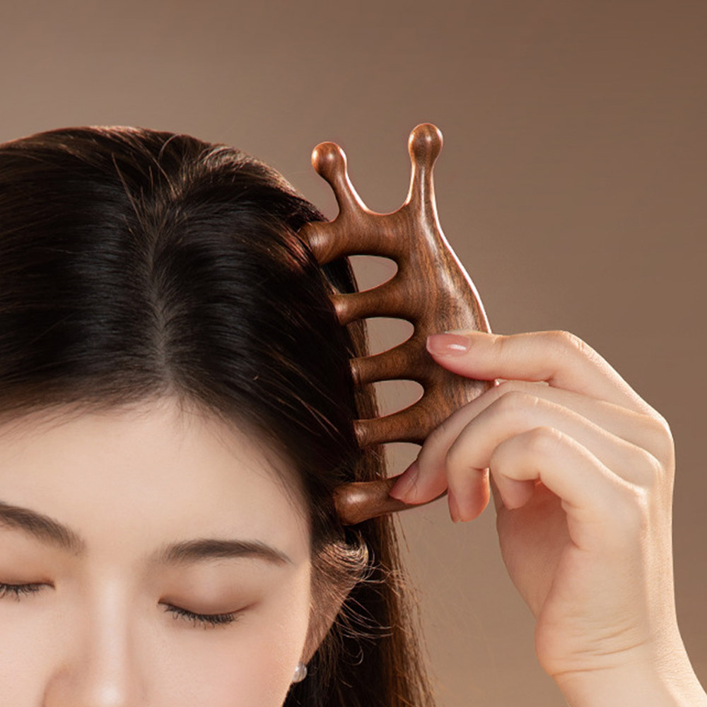 [모나코올리브] 원목 달팽이형 괄사 마사지 빗 두피 지압 얼굴 전신 케어 1P+1P
