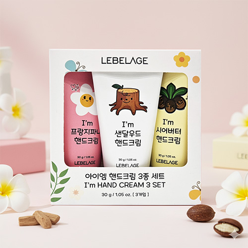 [르베라쥬] 면세점 입점 아이엠 핸드크림 3종 선물세트 (시아버터, 샌달우드, 프랑지파니)