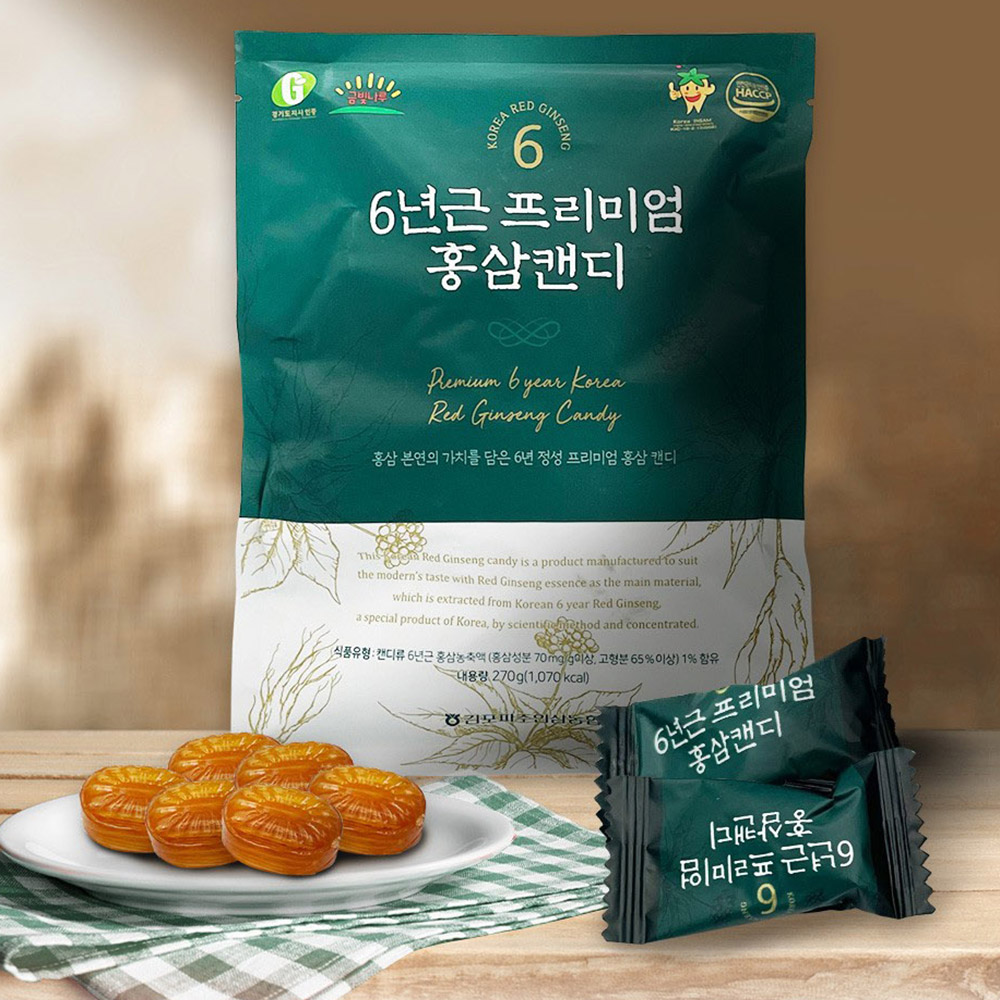 [김포파주인삼농협] 6년근 프리미엄 홍삼 캔디 (1+1 / 270g) 외 1종