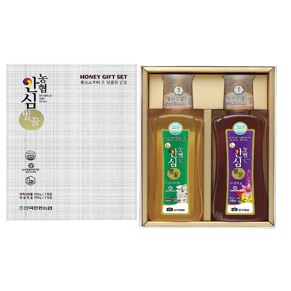 [한국양봉농협] 아카시아꿀 + 야생화꿀 1호 선물세트 (500g+500g)  외 1종