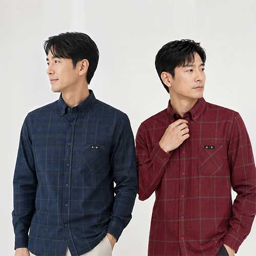 [Schuss] 남성 가을간절기 긴팔 체크 고급레이온 셔츠 (2종택1)