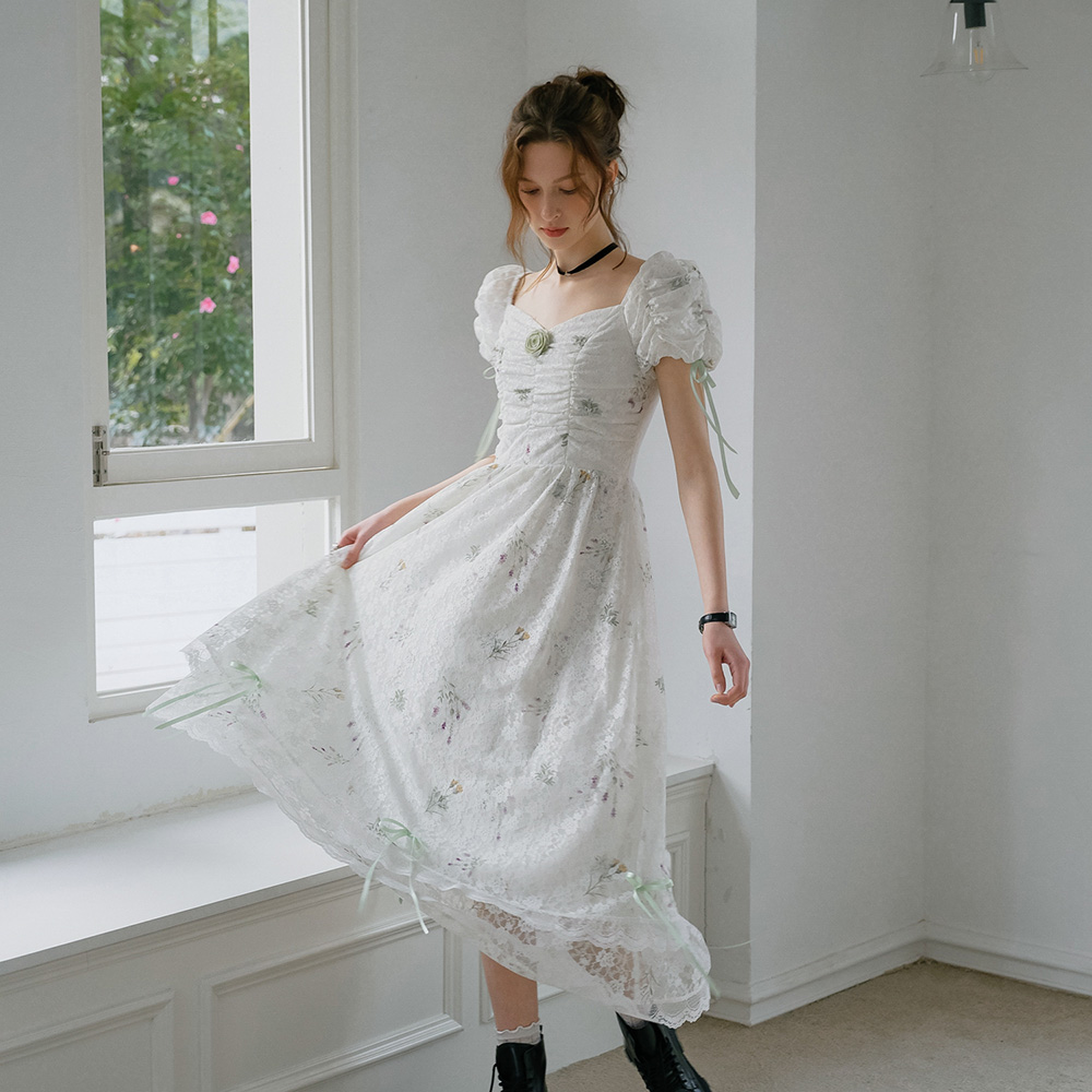 ★Cest Moidew★ Cest_Floral lace pleated puff sleeve dress Cest_Floral lace pleated puff sleeve dress