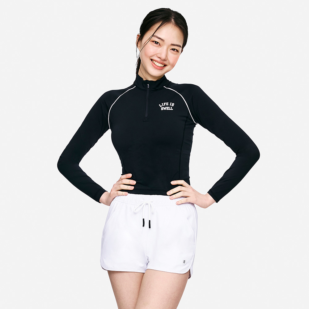 배럴 우먼 로고 하프 집업 크롭 래쉬가드 블랙