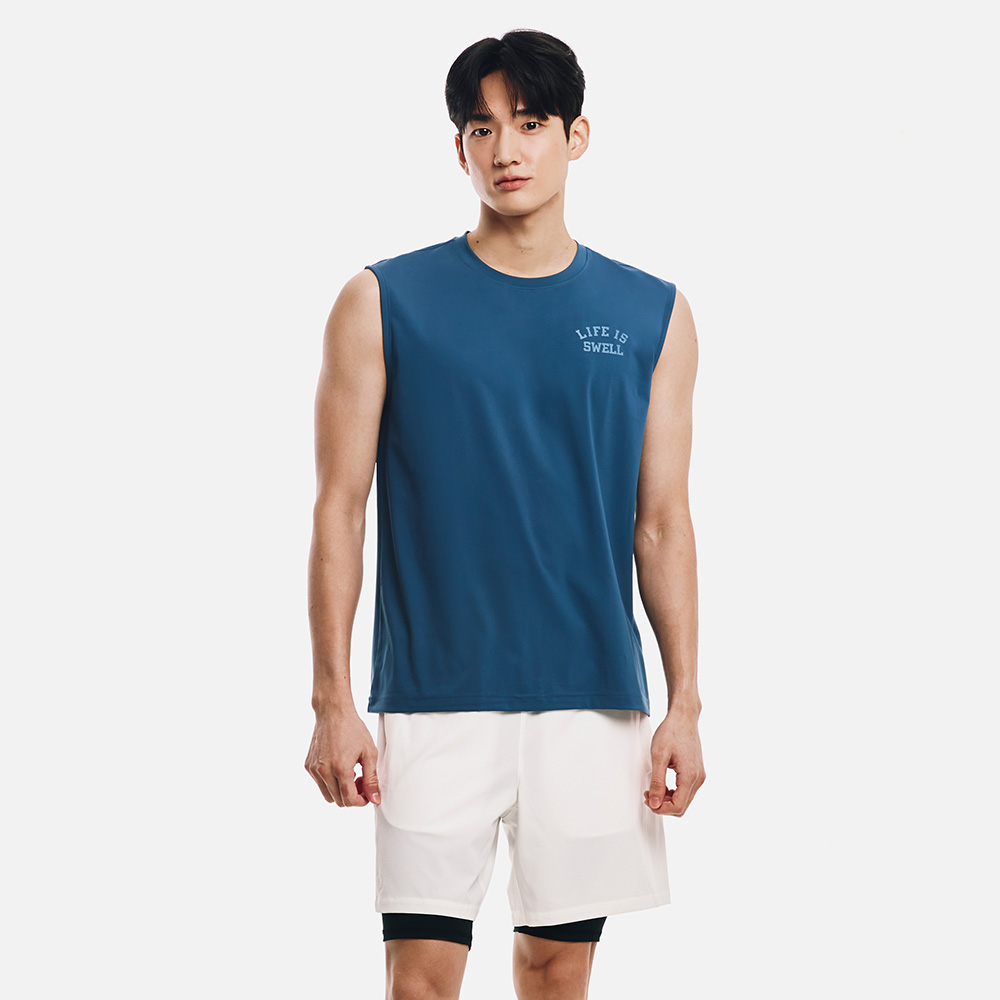 배럴 맨 에센셜 루즈핏 슬리브리스 래쉬가드 인디고블루