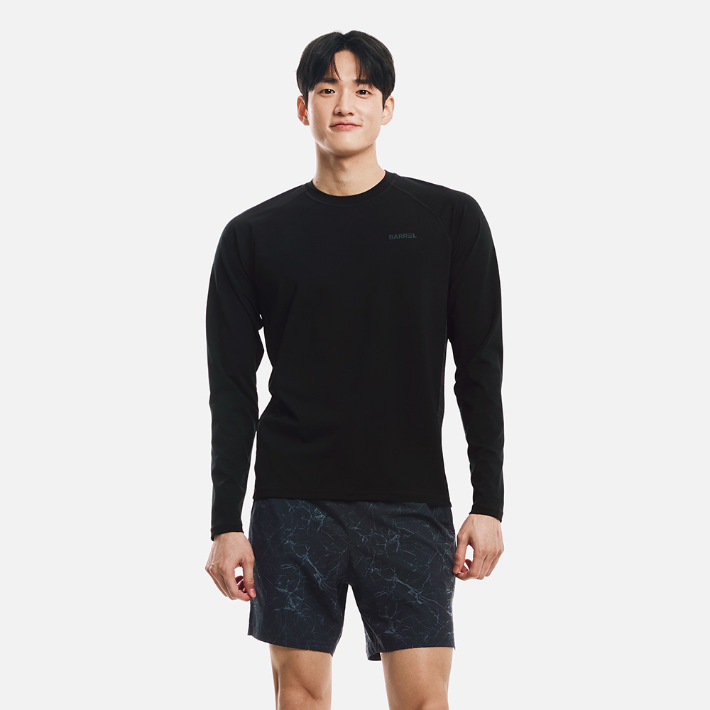 배럴 맨 릴렉스핏 크랙 배색 래쉬가드 블랙