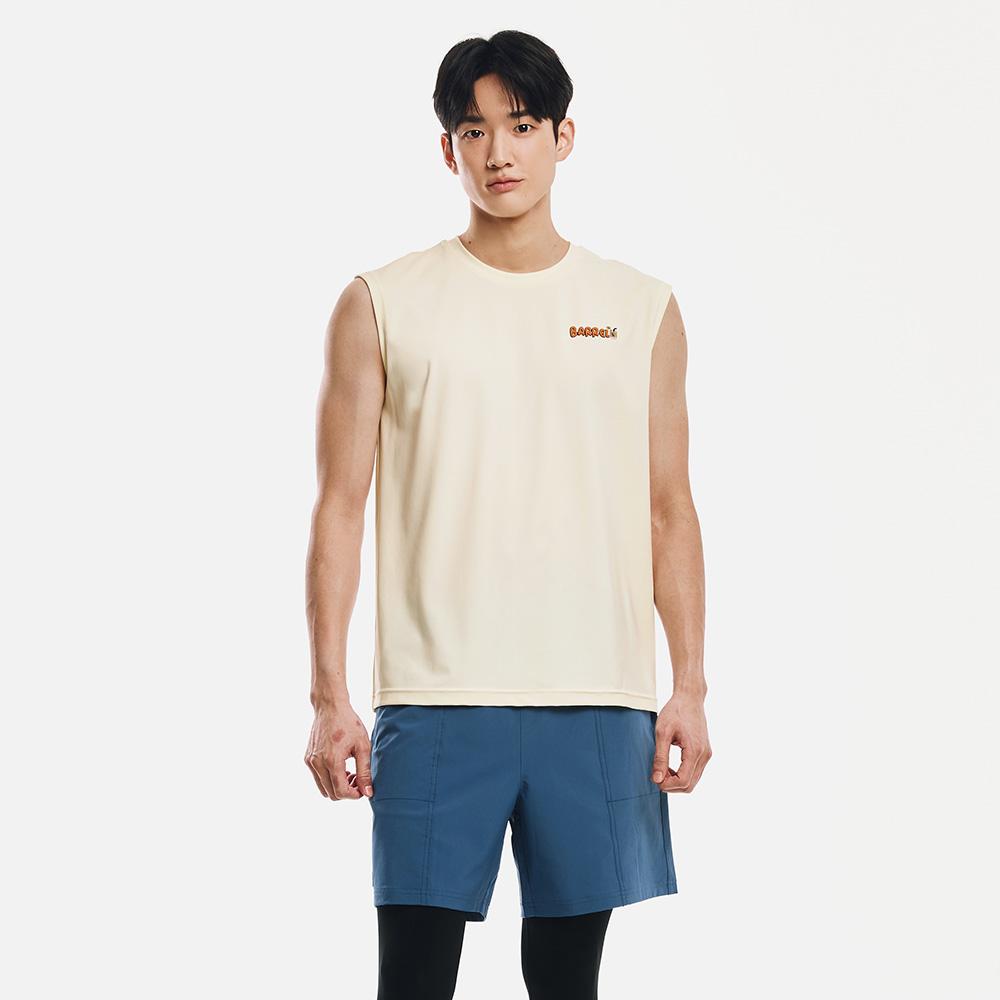 배럴 맨 아트웍 루즈핏 슬리브리스 래쉬가드 아이보리