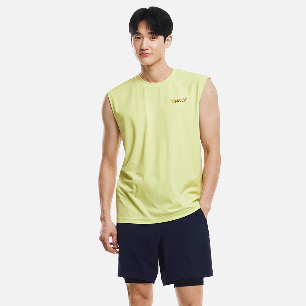 배럴 맨 아트웍 루즈핏 슬리브리스 래쉬가드 라임