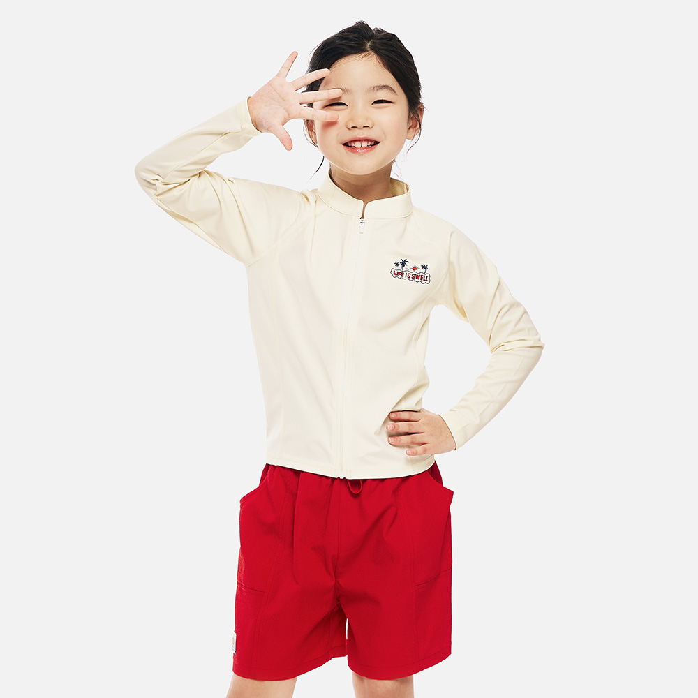 배럴 키즈 에센셜 아트웍 집업 래쉬가드 아이보리
