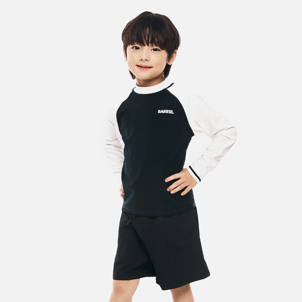 배럴 키즈 에센셜 배색 래쉬가드 블랙
