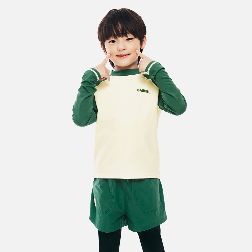 배럴 키즈 에센셜 배색 래쉬가드 그린