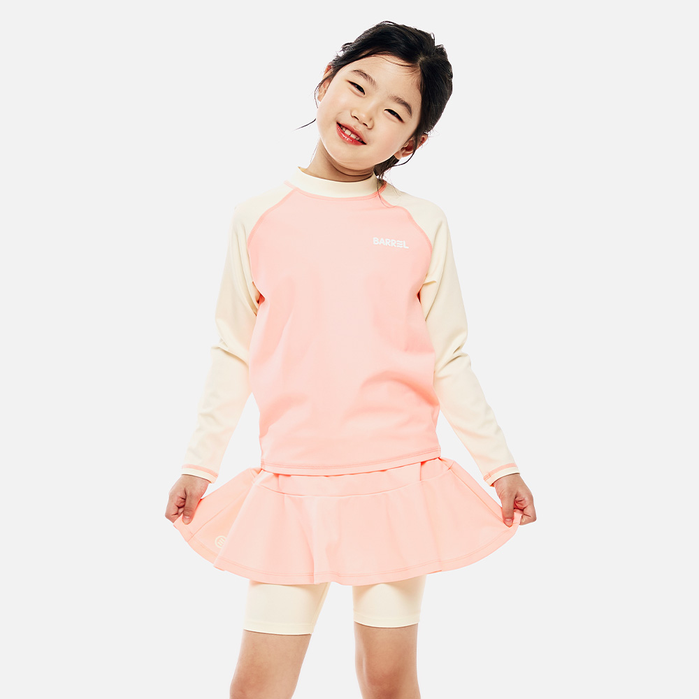배럴 키즈 에센셜 배색 래쉬가드 핑크