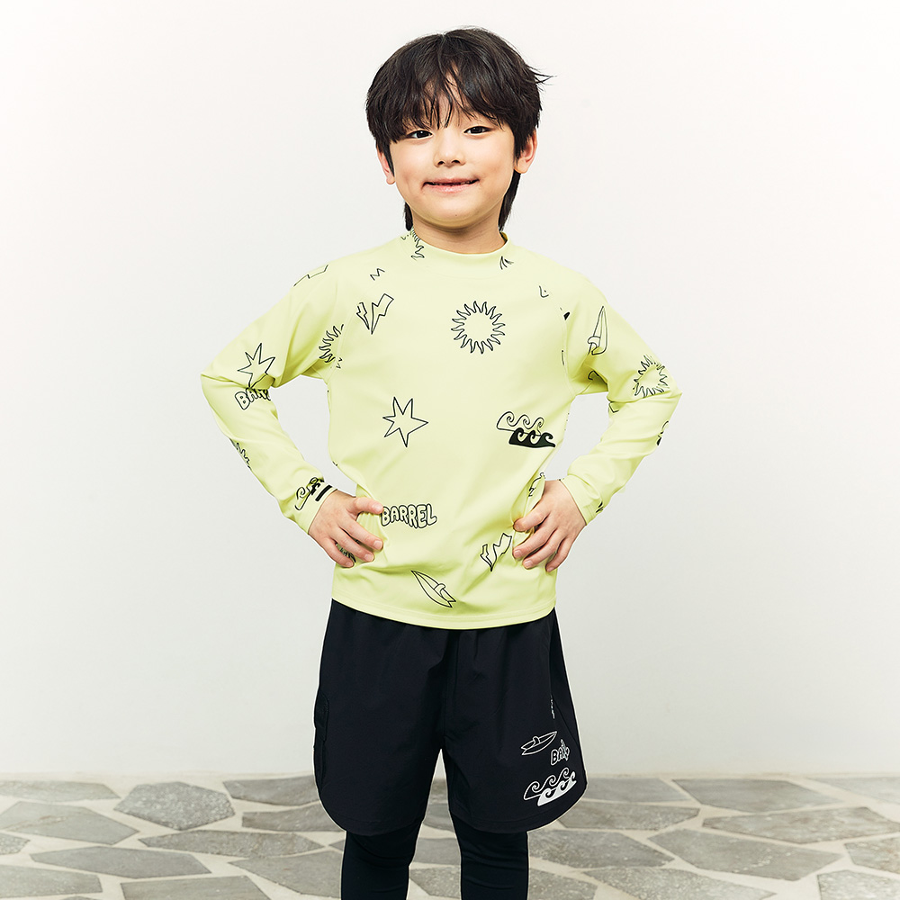 배럴 키즈 스탬프 래쉬가드 라임