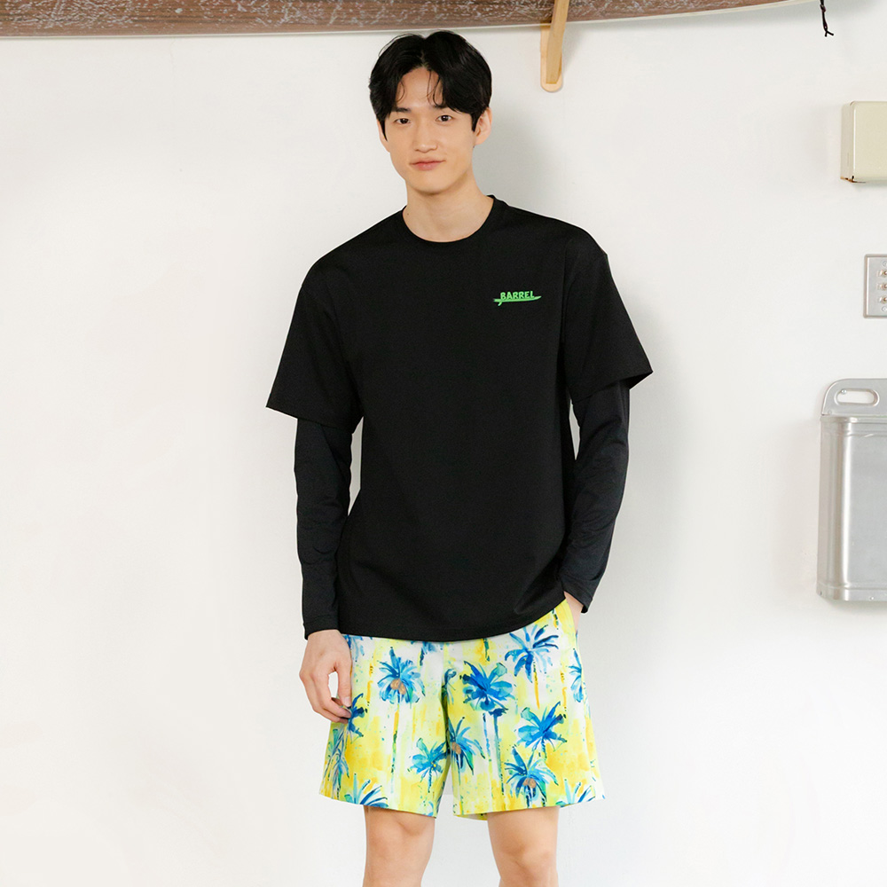 배럴 맨 서핑 루즈핏 반팔 레이어드 래쉬가드 블랙