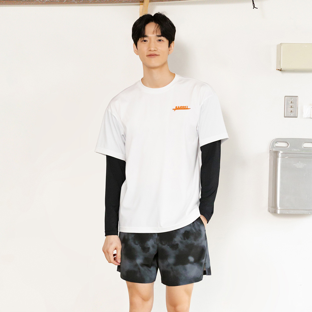 배럴 맨 서핑 루즈핏 반팔 레이어드 래쉬가드 오프화이트