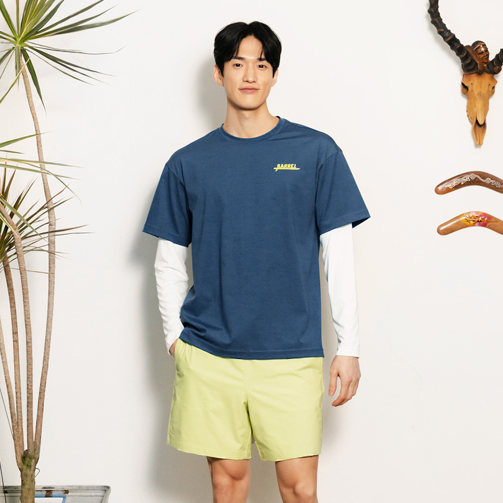배럴 맨 서핑 루즈핏 반팔 레이어드 래쉬가드 인디고블루