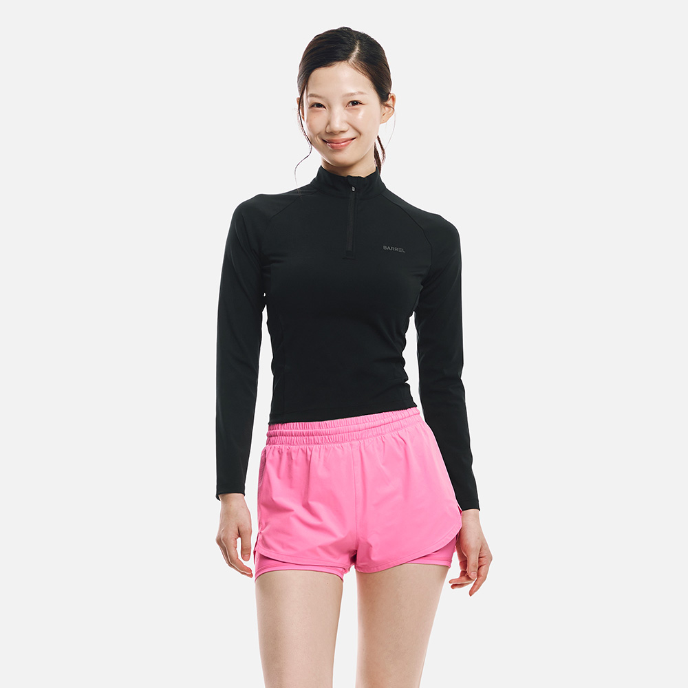 배럴 우먼 에센셜 하프 집업 크롭 래쉬가드 블랙