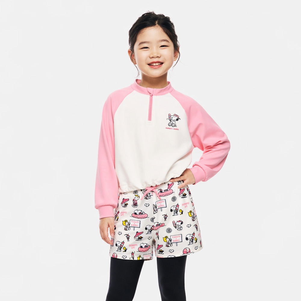 배럴 피너츠 키즈 해피 스누피 루즈핏 래쉬가드 로즈핑크