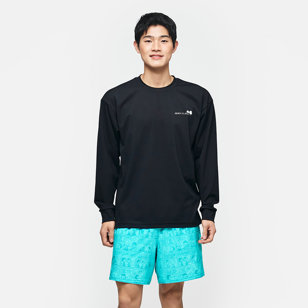 배럴 피너츠 맨 스누피 루즈핏 래쉬가드 블랙