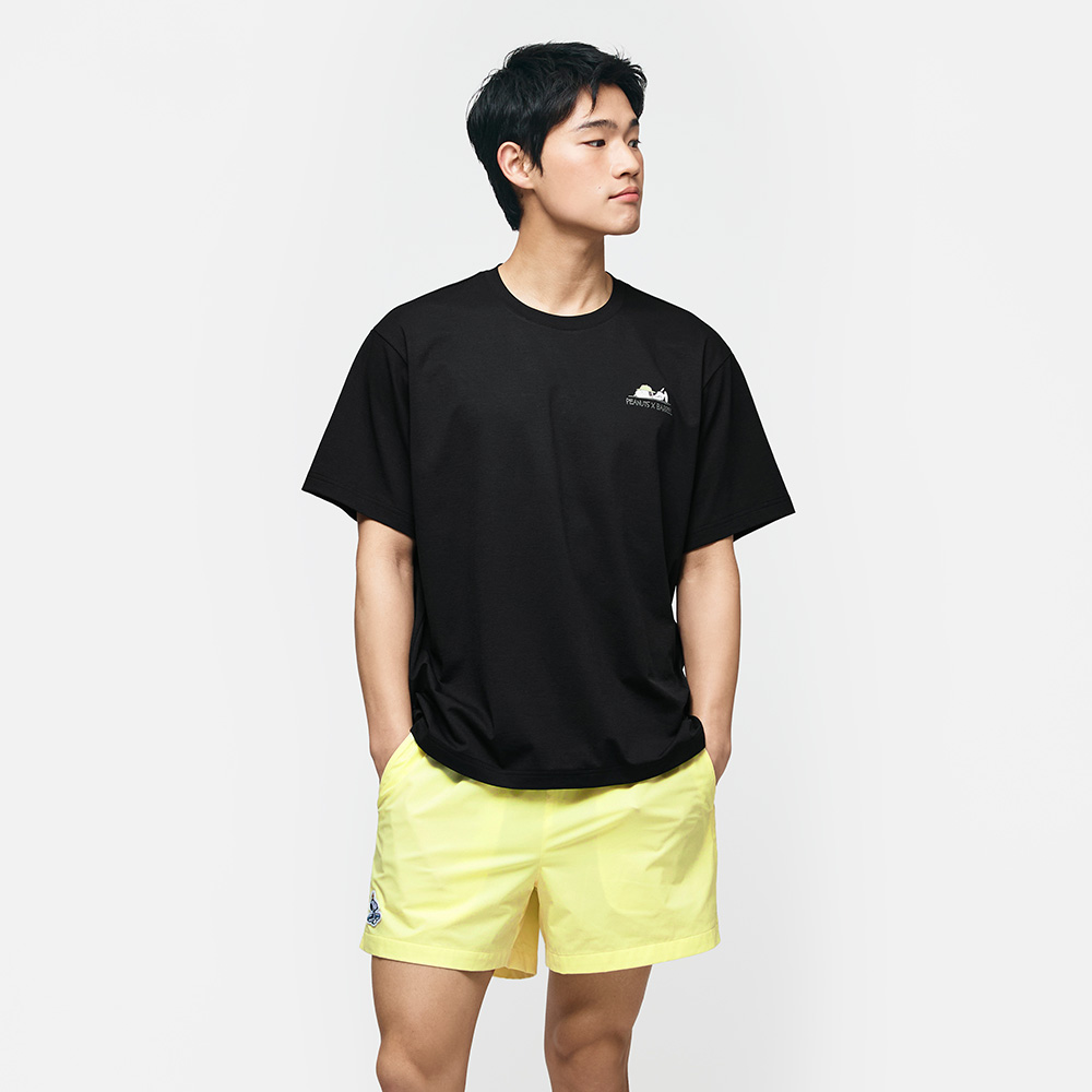 배럴 피너츠 유니 태닝 스누피 오버핏 반팔 래쉬가드 블랙