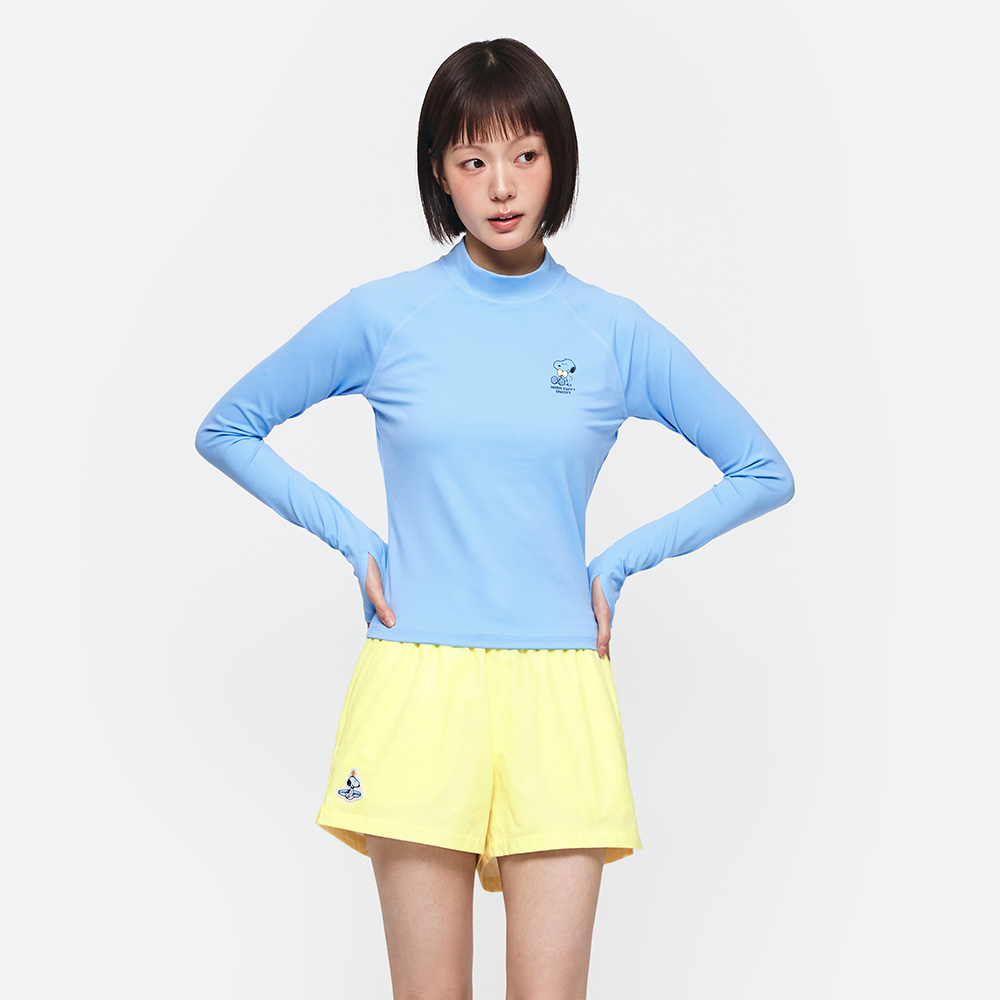 배럴 피너츠 우먼 해피 스누피 크롭 래쉬가드 스카이블루