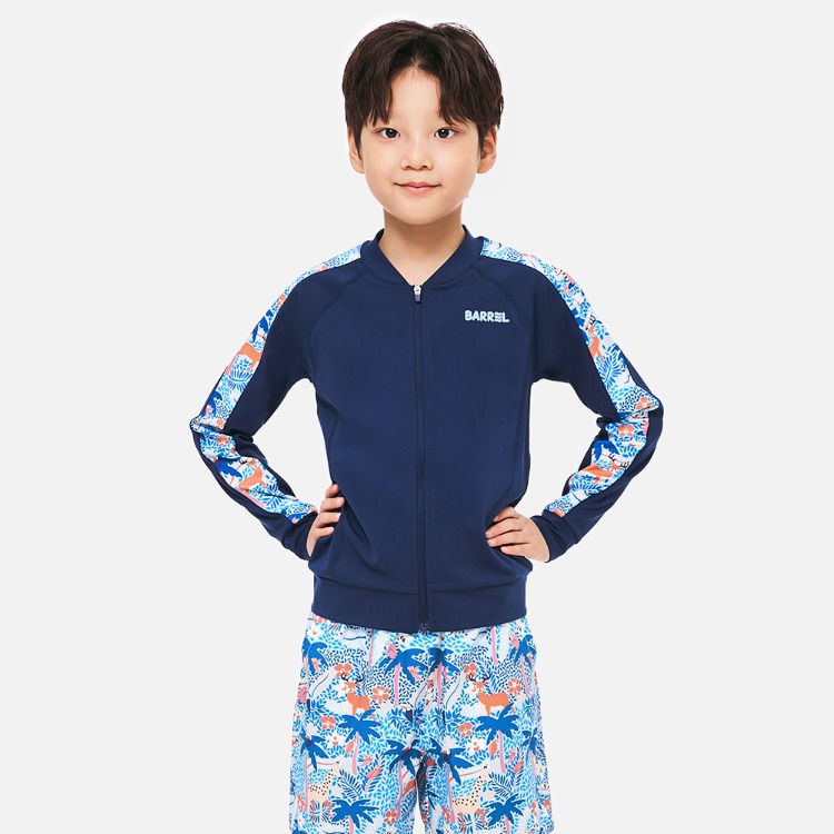 배럴 키즈 트로피컬 집업 래쉬가드 네이비