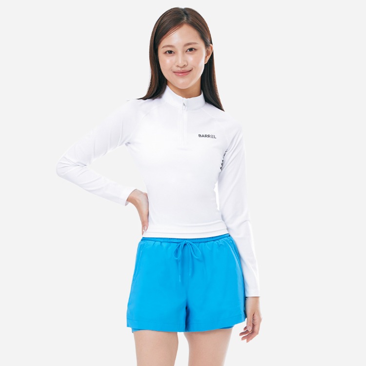 배럴 우먼 에센셜 하프 집업 크롭 래쉬가드 화이트
