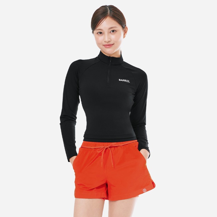 배럴 우먼 에센셜 하프 집업 크롭 래쉬가드 블랙