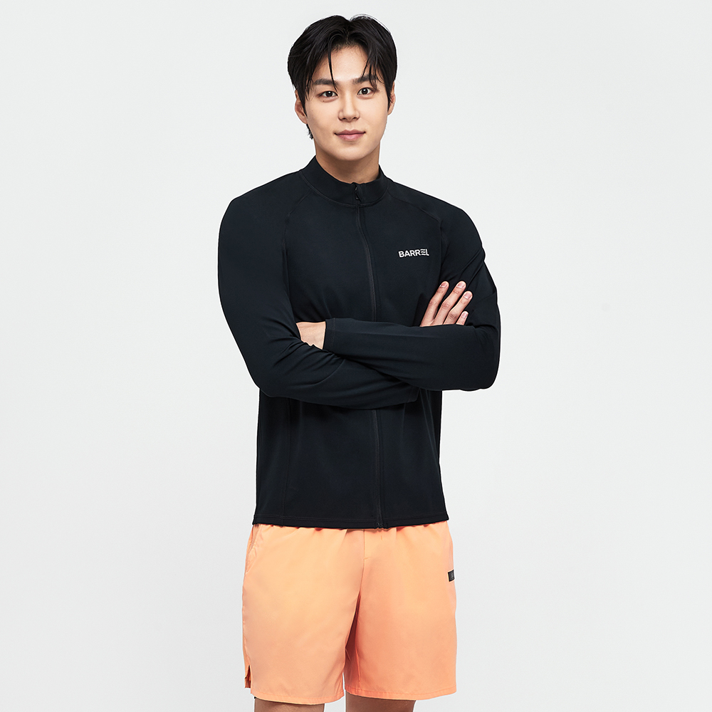 배럴 맨 에센셜 릴렉스핏 집업 래쉬가드 블랙